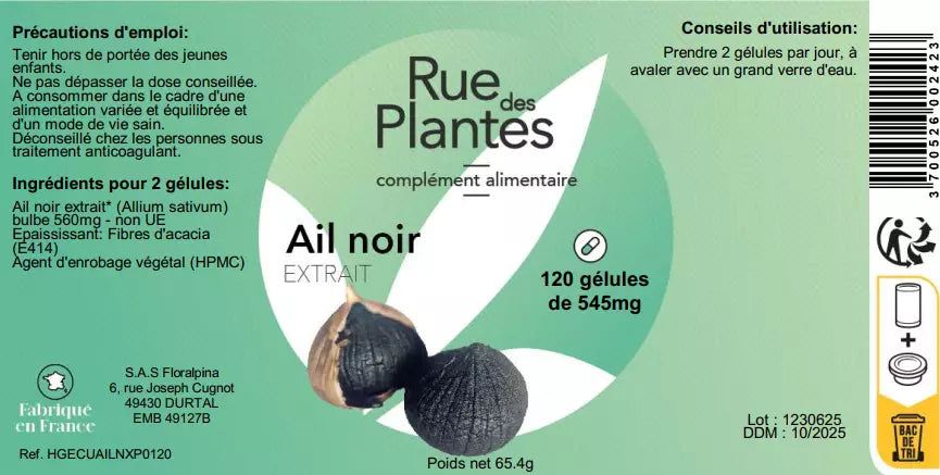 Ail noir extrait de 545mg - Rue Des Plantes